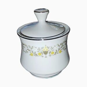 Sterling Florentine Floral Fine China Lidded Sugar Bowl White/Gray/Yellow